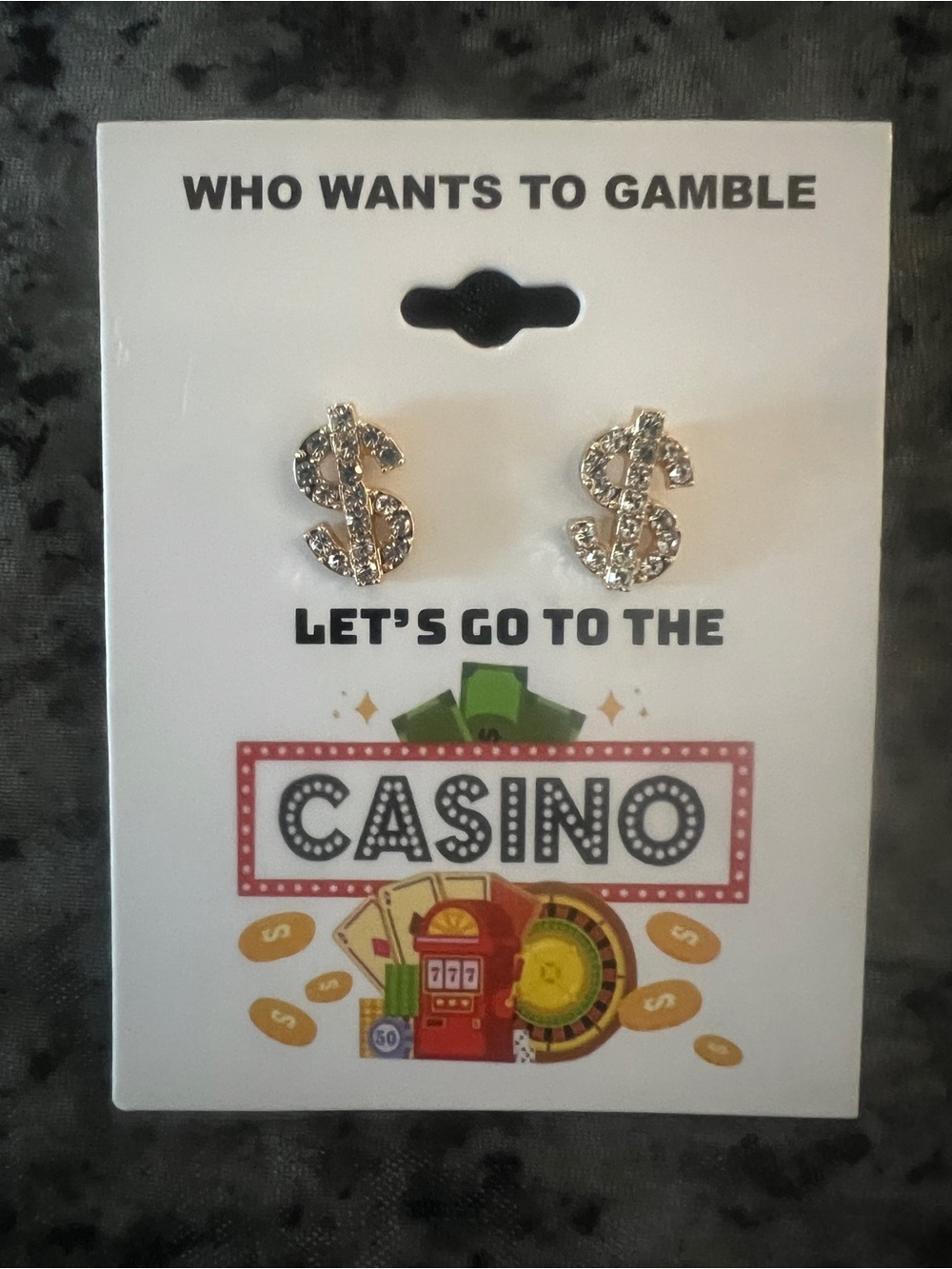 Rhinestone Dollar Sign Stud Earrings - Gold Tone. Small not tiny $ sign